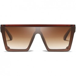 Oversized Men Women Fashion Lady Square Frame Flat Top Mirror UV400 Sunglasses for Male and Female Driving 5121 - Brown - CW1...