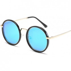 Round Retro Men Women Sunglasses Metal Polarized Vintage Round Polarized Glasses Eyewear - Blue - CL18D89Y9OT $41.93
