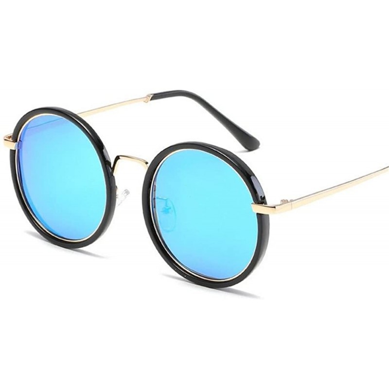 Round Retro Men Women Sunglasses Metal Polarized Vintage Round Polarized Glasses Eyewear - Blue - CL18D89Y9OT $17.81