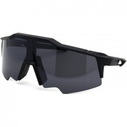 Oversized Robotic Futuristic Shield Plastic Sport Solid Black Lens Sunglasses - Matte Black - CB18Z3KL008 $13.79