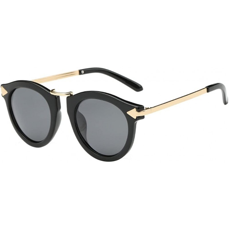 Oval Vintage Glasses Metal Oval Frame Polarized Sunglasses Anti-UV Eyewear - Black - C4180RITQ2Q $14.44