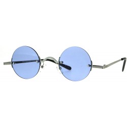 Round Small Round Circle Color Lens Rimless Sunglasses Wide Frame Narrow Lens - Silver (Blue) - CH188LG3ES0 $22.10