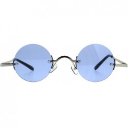 Round Small Round Circle Color Lens Rimless Sunglasses Wide Frame Narrow Lens - Silver (Blue) - CH188LG3ES0 $8.61