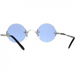 Round Small Round Circle Color Lens Rimless Sunglasses Wide Frame Narrow Lens - Silver (Blue) - CH188LG3ES0 $8.61