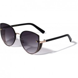 Rimless Star Glitter Shield Cat Eye Fashion Sunglasses - Smoke Black - CQ196KSCCQA $13.15