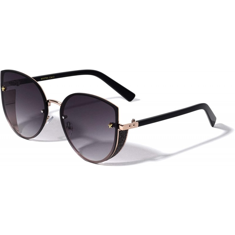 Rimless Star Glitter Shield Cat Eye Fashion Sunglasses - Smoke Black - CQ196KSCCQA $13.15