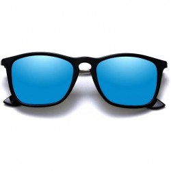 Round Polarized Sunglasses Navigator Rectangular Designer - Black Frame (Glossy Finish) / Polarized Blue Mirror Lens - C4194E...