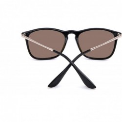 Round Polarized Sunglasses Navigator Rectangular Designer - Black Frame (Glossy Finish) / Polarized Blue Mirror Lens - C4194E...