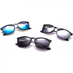 Round Polarized Sunglasses Navigator Rectangular Designer - Black Frame (Glossy Finish) / Polarized Blue Mirror Lens - C4194E...