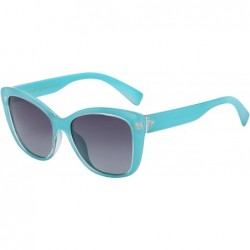 Oval Polarized Woman's Classic Jackie-O Cat Eye Retro Fashion Sunglasses - Turquoise Teal - Polarized Gradient Smoke - C8188X...