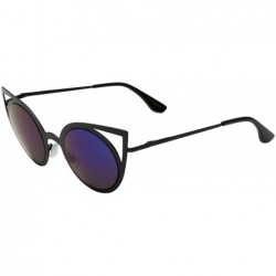 Cat Eye Womens Fashion Round Metal Cut Out Cat Eye Sunglasses - Black - Blue/Green Mirror - CR12EPI2OZ3 $11.57
