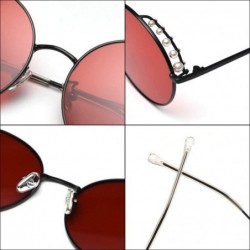 Round Retro Pearl Polarized Sunglasses Women Metal Round Frame party sunglasses Female Sunshade glasses UV - Red - C218Z43R24...