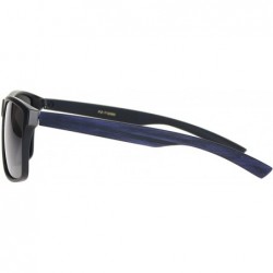 Rectangular Polarized Mens Wood Grain Arm Sport Horned Rim Sunglasses - Blue Wood Arm - CI18N8Z46HI $15.35