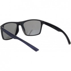Rectangular Polarized Mens Wood Grain Arm Sport Horned Rim Sunglasses - Blue Wood Arm - CI18N8Z46HI $15.35