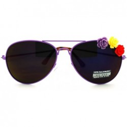 Aviator Rose Flower Decor Womens Aviator Sunglasses Thin Metal Frame - Purple - CH18606RDMZ $19.80