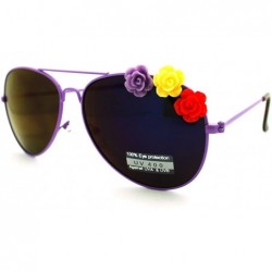Aviator Rose Flower Decor Womens Aviator Sunglasses Thin Metal Frame - Purple - CH18606RDMZ $10.56
