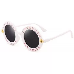 Round Retro Round Sunglasses Women Brand Designer English Letters Bee Black Gray - White Gray - C518YZWHNZ7 $18.67
