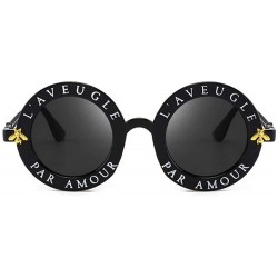 Round Retro Round Sunglasses Women Brand Designer English Letters Bee Black Gray - White Gray - C518YZWHNZ7 $12.20