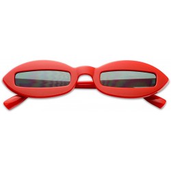 Goggle Small Narrow Pointed Oval Clout Cut Out Lens Sunglasses Bad Bunny Style Goggles - Red Frame - Black - C018ESXTHYW $26.13