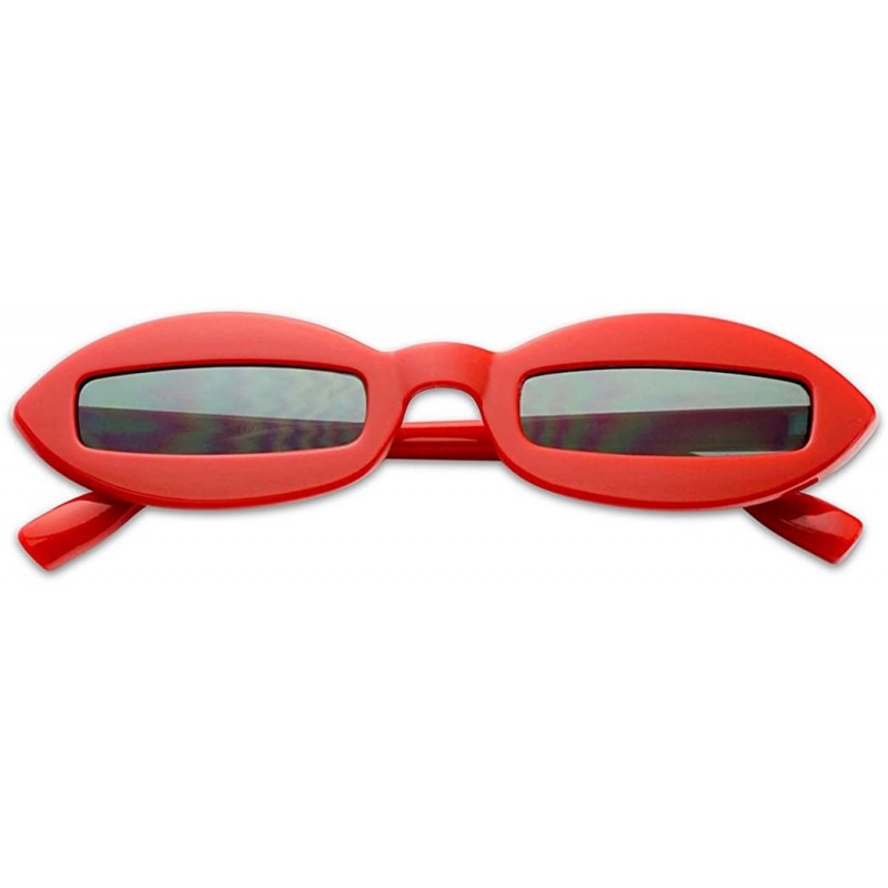 Goggle Small Narrow Pointed Oval Clout Cut Out Lens Sunglasses Bad Bunny Style Goggles - Red Frame - Black - C018ESXTHYW $15.56