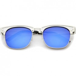 Wayfarer Modern Open Metal Colored Mirror Square Flat Lens Horn Rimmed Sunglasses 53mm - Silver / Blue Mirror - CN12LZRU7I3 $...