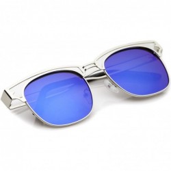 Wayfarer Modern Open Metal Colored Mirror Square Flat Lens Horn Rimmed Sunglasses 53mm - Silver / Blue Mirror - CN12LZRU7I3 $...