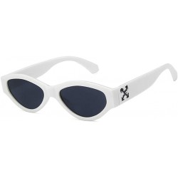 Oval Unisex Sunglasses Retro Bright Black Grey Drive Holiday Oval Non-Polarized UV400 - White Grey - CB18RLIZW0T $17.98