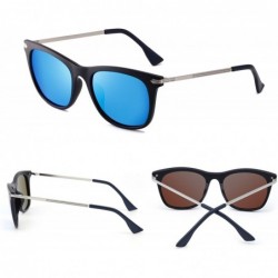 Square Retro Polarized Sunglasses Classic Square Driving Eyeglasses Men Women - Black / Ploarized Mirror Blue - CQ18EEDSIAG $...