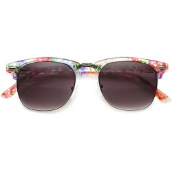 Square Women's Floral Pattern Square Half-Frame Horn Rimmed Sunglasses - Clear-pink / Lavender - CC121S5XUYZ $19.13
