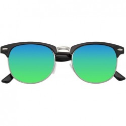 Wayfarer Retro Fashion Half Frame Flash Mirror Lens Semi Rimless Horned Rim Sunglasses - Green Ice - CZ11MBR2PZP $17.63