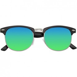 Wayfarer Retro Fashion Half Frame Flash Mirror Lens Semi Rimless Horned Rim Sunglasses - Green Ice - CZ11MBR2PZP $11.05