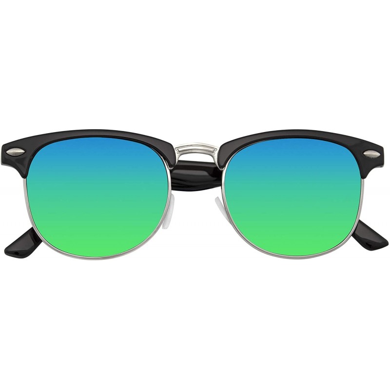 Wayfarer Retro Fashion Half Frame Flash Mirror Lens Semi Rimless Horned Rim Sunglasses - Green Ice - CZ11MBR2PZP $11.05