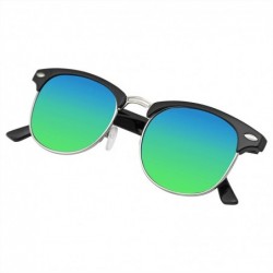 Wayfarer Retro Fashion Half Frame Flash Mirror Lens Semi Rimless Horned Rim Sunglasses - Green Ice - CZ11MBR2PZP $11.05
