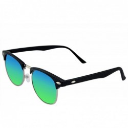 Wayfarer Retro Fashion Half Frame Flash Mirror Lens Semi Rimless Horned Rim Sunglasses - Green Ice - CZ11MBR2PZP $11.05