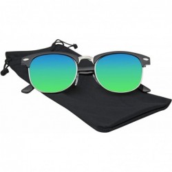 Wayfarer Retro Fashion Half Frame Flash Mirror Lens Semi Rimless Horned Rim Sunglasses - Green Ice - CZ11MBR2PZP $11.05