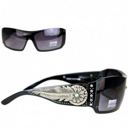 Rectangular Ladies Sunglasses Turquoise Stone Daisy Concho Silver Feather UV400 - Leopard Frame/Brown Lense - C5183QAMAX6 $31.31