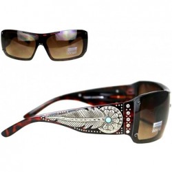 Rectangular Ladies Sunglasses Turquoise Stone Daisy Concho Silver Feather UV400 - Leopard Frame/Brown Lense - C5183QAMAX6 $31.31