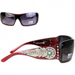 Rectangular Ladies Sunglasses Turquoise Stone Daisy Concho Silver Feather UV400 - Leopard Frame/Brown Lense - C5183QAMAX6 $31.31