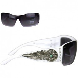 Rectangular Ladies Sunglasses Turquoise Stone Daisy Concho Silver Feather UV400 - Leopard Frame/Brown Lense - C5183QAMAX6 $31.31