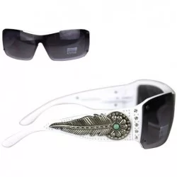 Rectangular Ladies Sunglasses Turquoise Stone Daisy Concho Silver Feather UV400 - Leopard Frame/Brown Lense - C5183QAMAX6 $31.31