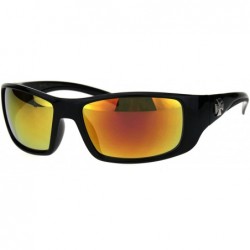 Sport 90s Classic Mens Biker Gangster Plastic Sunglasses - Black Orange Mirror - CL18HZ3HKS7 $11.58