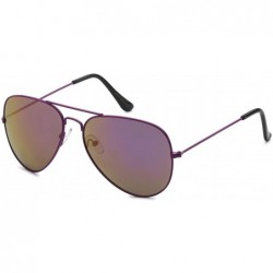 Aviator Classic Aviator Style Colored Lens Sunglasses Metal Frame - Neon Purple Frame Mirrored Lens - C411SWZ00OX $8.53