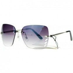 Rectangular Whisker Vent Lens Luxury Designer Fashion Rimless Sunglasses - Silver Smoke - CL11ATATA01 $22.56