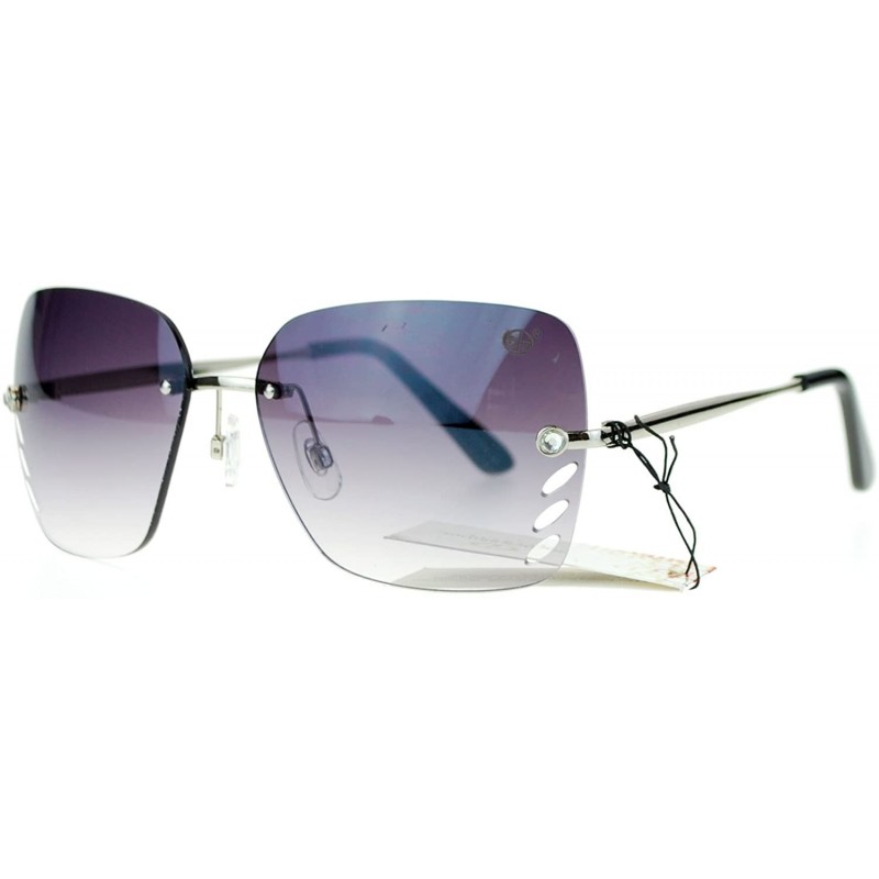 Rectangular Whisker Vent Lens Luxury Designer Fashion Rimless Sunglasses - Silver Smoke - CL11ATATA01 $13.42