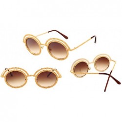 Goggle Ladies Fashion Sunglasses Inspired Round Metal Circle Polarized Sunglasses - Brown 2 - CQ18LDG0R0K $32.24