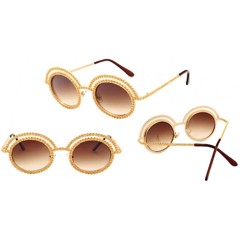 Goggle Ladies Fashion Sunglasses Inspired Round Metal Circle Polarized Sunglasses - Brown 2 - CQ18LDG0R0K $15.90