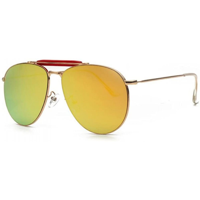 Aviator Women Pilot Mirror UV400 Sunglasses Coating Flat Sun Glasses Eyewear - Yellow - CD1839I9R9L $12.01