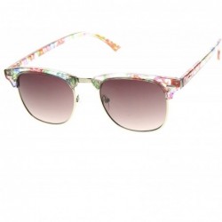 Square Women's Floral Pattern Square Half-Frame Horn Rimmed Sunglasses - Clear-pink / Lavender - CC121S5XUYZ $9.44