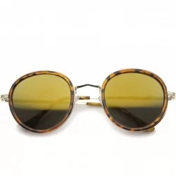 Round Classic Dapper Side Cover Colored Mirror Lens Round Sunglasses 52mm - Tortoise-gold / Yellow Mirror - CR12I21RMYR $11.02