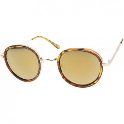 Round Classic Dapper Side Cover Colored Mirror Lens Round Sunglasses 52mm - Tortoise-gold / Yellow Mirror - CR12I21RMYR $11.02